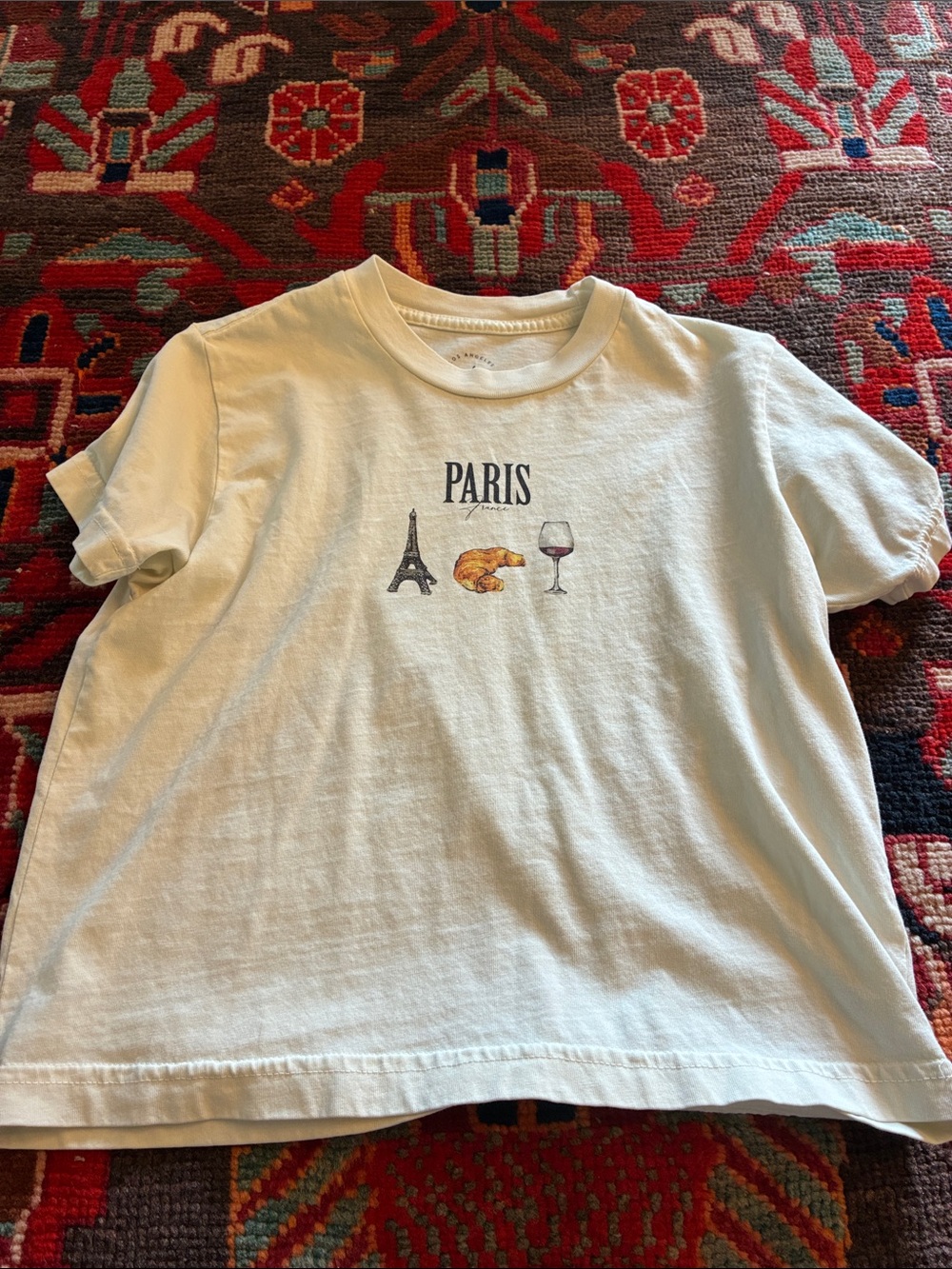Kids Paris Graphic Tee - Cream Croissant & Wine Motif